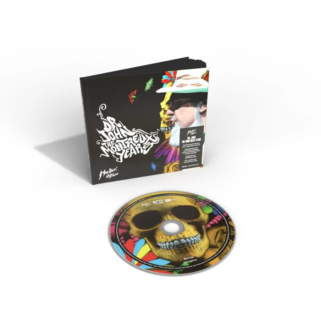 John, The Montreux Years, avec une tête de mort, à côté d'une pochette d'album représentant un homme avec des lunettes de soleil et un chapeau, avec un texte en gras de type graffiti : John Morales M+M Mixes 30th Anniversary Edition Montreux.
