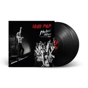 The "Iggy Pop, Live At Montreux, Double Vinyl" album cover shows Iggy Pop on stage with his arm raised before the crowd, with bold lettering of “Iggy Pop” and “Montreux Jazz Festival 2022.”.