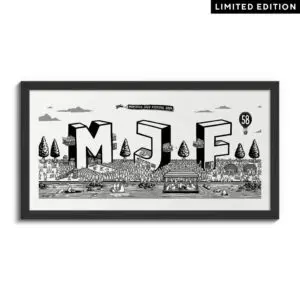 The Poster Rylsee, 2024, Limited Edition features a festival crowd, bold 3D MJF letters, trees, clouds, stage, and a Montreux Jazz Festival 2024 banner. A Limited Edition label appears at the top right.