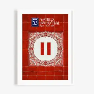 Poster Ignasi Monreal, 2019 - Pause: Features a red tiled background, white pause symbol in the center, and 53rd Montreux Jazz Festival (2019) details at the top.