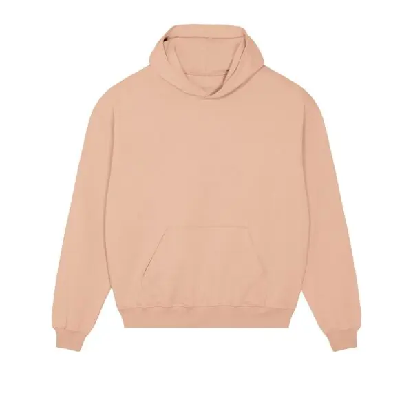 The Sweatshirt Montreux Jazz embroidered, Peach, features a light peach color, hood, large front pocket, ribbed cuffs and hem, and Montreux Jazz embroidery, shown on a white background.