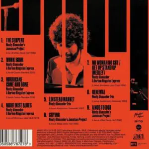 Back cover of Monty Alexander, The Montreux Years CD, shows a nine-song setlist in red and black, a photo of a curly-haired man at a microphone, plus logos and barcode at the bottom.