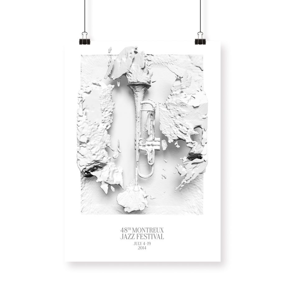 Affiche 70x100cm Woodkid 2014 Montreux Jazz Festival 3d trompets black and white