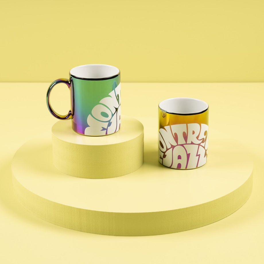 Duo de mug irisé Sunrise et Sunset avec logo Montreux Jazz Festival Vintage